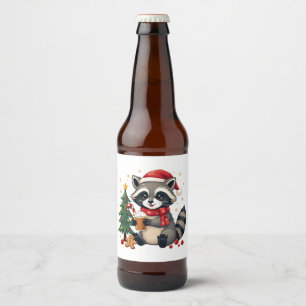 Rótulo Para Garrafa De Cerveja Raccoon Vestindo Papai Noel Para Férias De Natal