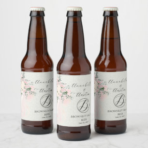 Rótulo Para Garrafa De Cerveja Ramalhete de Rosa Wisteria com Laço Corado