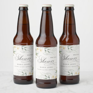 Rótulo Para Garrafa De Cerveja Ramalhete Floral Verde Branco Rústico Chá de Noiva