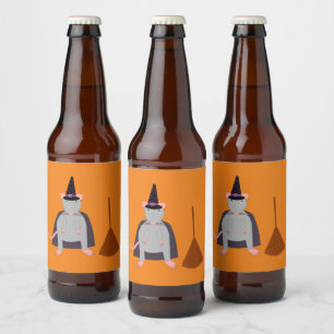 Rótulo Para Garrafa De Cerveja Rato de bruxa e vassoura do Halloween