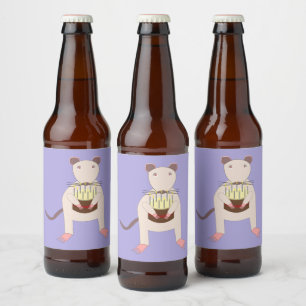 Rótulo Para Garrafa De Cerveja Rato Siamês com Bolo de Aniversário