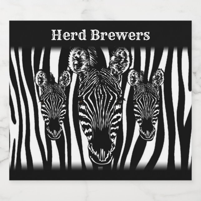 Rótulo Para Garrafa De Cerveja Rebanho de Zebras da Moda em Estampa de Zebra (Rótulo Único)