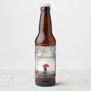 Rótulo Para Garrafa De Cerveja Relógio de casal com guarda-chuva vermelha