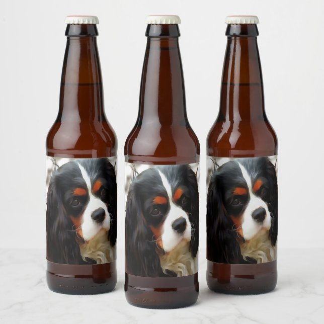 Rótulo Para Garrafa De Cerveja Retrato De Um Rei Charles Cavalier Spaniel (Garrafas)