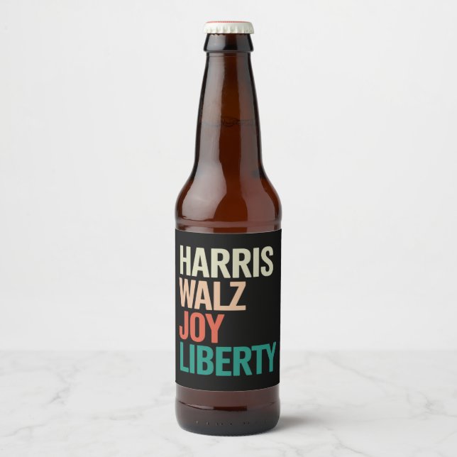 Rótulo Para Garrafa De Cerveja Retro Harris Waltz 2024 Harris Walz Joy Liberty (Frente)