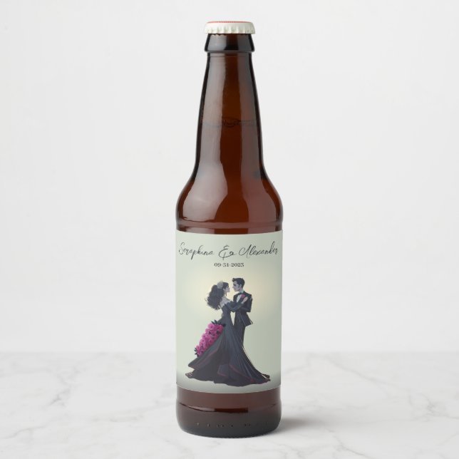 Rótulo Para Garrafa De Cerveja Romântica Gothic Amam Casamento Elegante (Frente)