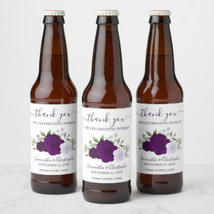 Rótulo Para Garrafa De Cerveja Rosa De Boho Elegante Roxo Plum Obrigado