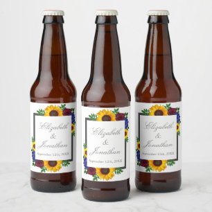 Rótulo Para Garrafa De Cerveja Rosa de Girassol Floral Casamento