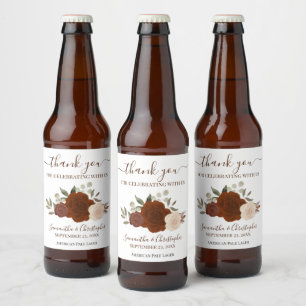Rótulo Para Garrafa De Cerveja Rosa Elegante Laranja Rust Boho Casamento Obrigado