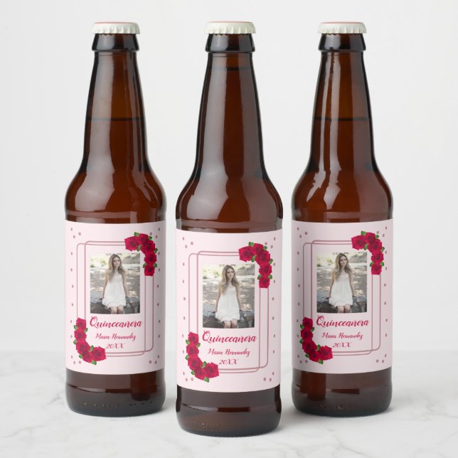 Rótulo Para Garrafa De Cerveja Rosa Rosa Rosa Quinceañera (Garrafas)