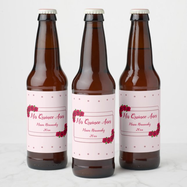 Rótulo Para Garrafa De Cerveja Rosa Rosa Rosa Quinceañera (Garrafas)