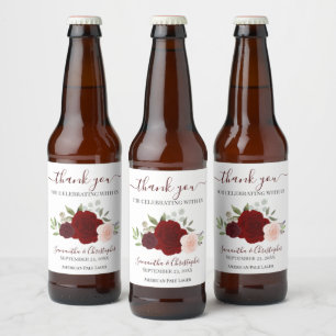 Rótulo Para Garrafa De Cerveja Rosas Elegante Vermelho e Rosa Boho Casamento Obri