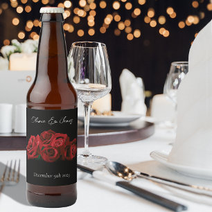 Rótulo Para Garrafa De Cerveja Rosas Vermelhas Branco Elegância Nupcial Atemporal