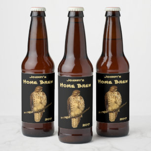 Rótulo Para Garrafa De Cerveja Rótulo de Ave-Pássaro-Falcão De Forma Vermelha