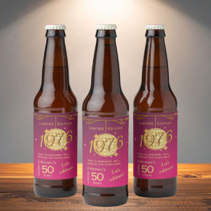 Rótulo Para Garrafa De Cerveja Rótulo de cerveja rosa de festa de 50º aniversário