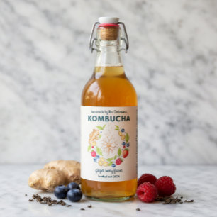 Rótulo Para Garrafa De Cerveja Rótulo de Garrafa Botânica de Kombucha Personaliza