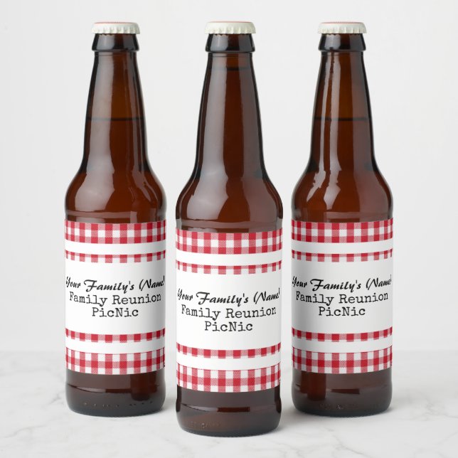 Rótulo Para Garrafa De Cerveja Rótulo de Gingham Branco e Vermelho do País - HAMb (Garrafas)