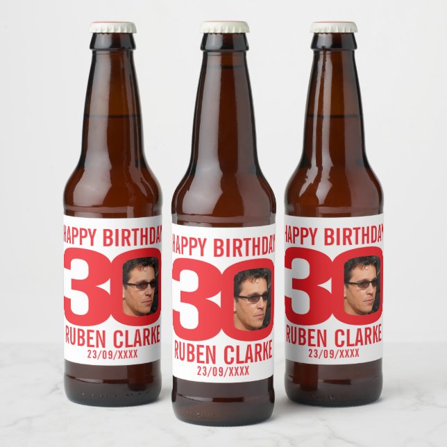 Rótulo Para Garrafa De Cerveja Rótulo de nome de foto personalizado do aniversári (Garrafas)