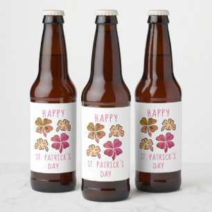 Rótulo Para Garrafa De Cerveja Rua Feliz de Shamrock Vermelho Clover, dia de Patr