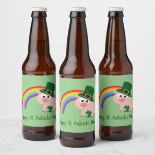 Rótulo Para Garrafa De Cerveja Ruas bonitas, Leprechaun Pig do Dia de Patrick