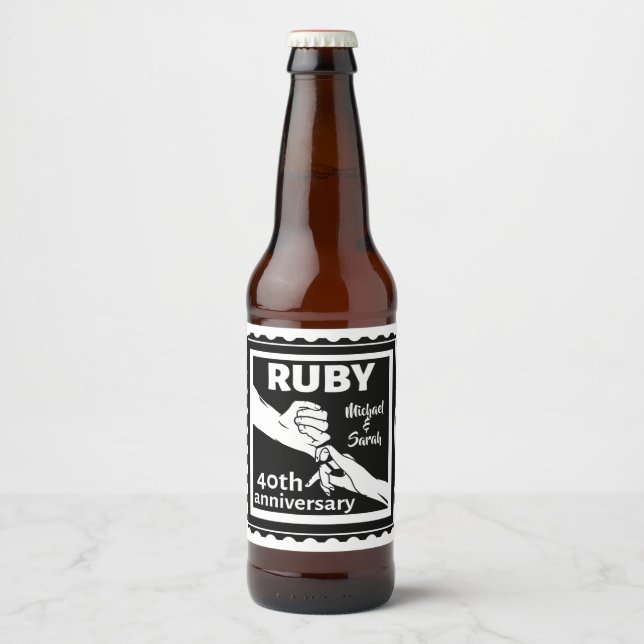 Rótulo Para Garrafa De Cerveja Ruby aniversário de casamento com as mãos 40º (Frente)