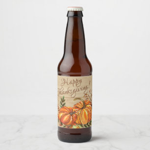 Rótulo Para Garrafa De Cerveja Rustic Thankand Pumpkins