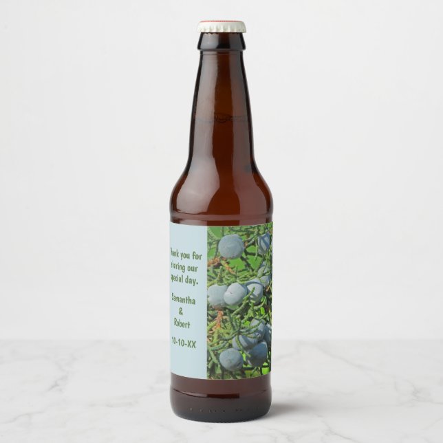 Rótulo Para Garrafa De Cerveja Rustic Wedding Pine Branch Berries Obrigado (Frente)