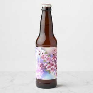 Rótulo Para Garrafa De Cerveja Sakura rosa no fundo da pintura