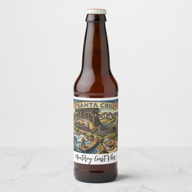 Rótulo Para Garrafa De Cerveja Santa Cruz California Illustrated Map UCSC Wharf (Frente)