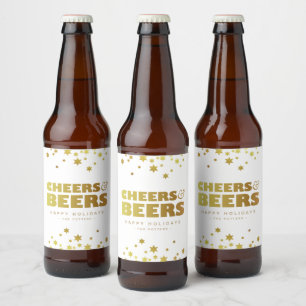 Rótulo Para Garrafa De Cerveja Saúde e Cervejas Natal divertido Branco e Dourad