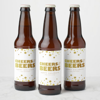 Rótulo Para Garrafa De Cerveja Saúde e Cervejas | Natal divertido Branco e Dourad
