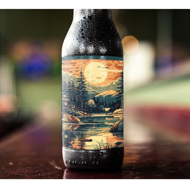 Rótulo Para Garrafa De Cerveja Scandinávia Retro Art Mountain Home (Criador carregado)