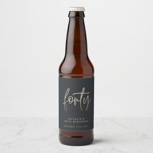 Rótulo Para Garrafa De Cerveja Script simples na moda aniversário de 40 anos eleg (Frente)