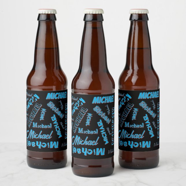 Rótulo Para Garrafa De Cerveja Seu nome é padrão monograma azul preto (Garrafas)
