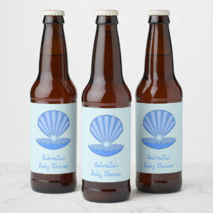 Rótulo Para Garrafa De Cerveja Shell de Ostra Blue Baby Boy e Chá de fraldas de p