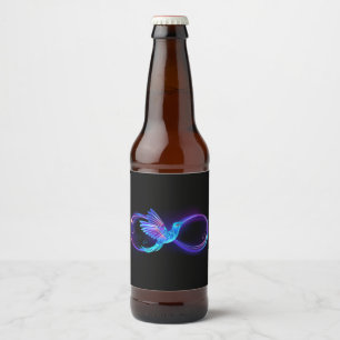 Rótulo Para Garrafa De Cerveja Símbolo Neon Infinity com Hummingbird brilhante