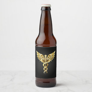 Rótulo Para Garrafa De Cerveja Símbolo Poligonal Dourado Caduceus