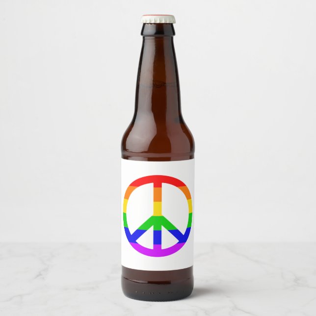 Rótulo Para Garrafa De Cerveja Sinal de Paz Arco-Íris (Frente)