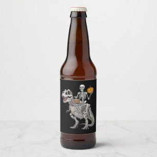 Rótulo Para Garrafa De Cerveja Skeleton Riding Mummy Dinosaur T rex Halloween