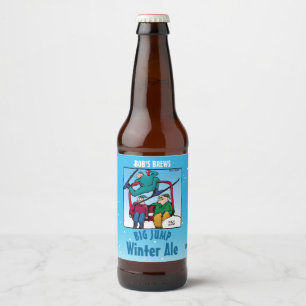 Rótulo Para Garrafa De Cerveja Skiers Cartoon Winter Ale