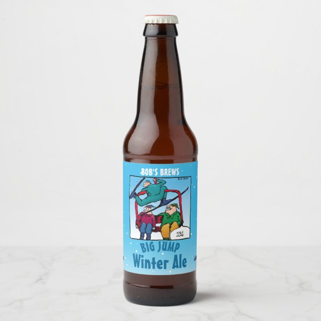 Rótulo Para Garrafa De Cerveja Skiers Cartoon Winter Ale (Frente)