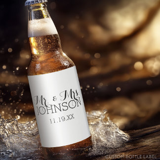 Rótulo Para Garrafa De Cerveja Sr. & Sra. Casamento Favorito - Branco Negro Minim