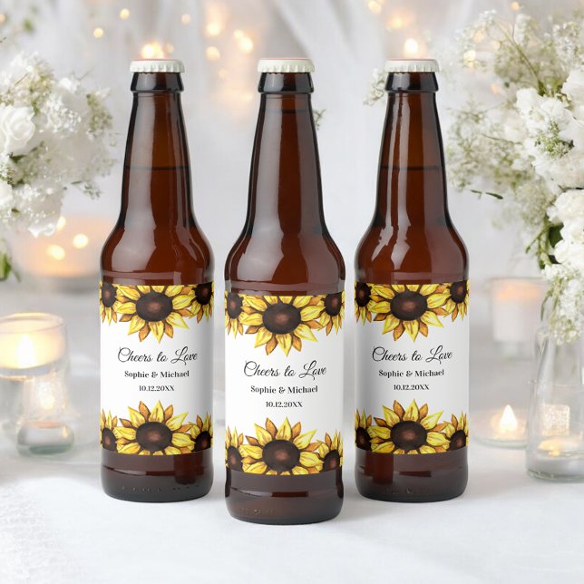 Rótulo Para Garrafa De Cerveja Sunflower Weding Cheers Floral (Criador carregado)