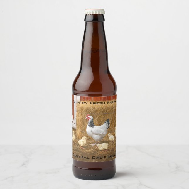 Rótulo Para Garrafa De Cerveja Sussex Chicken Mama Hen e Pintinhos (Frente)