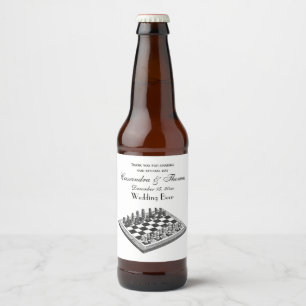 Rótulo Para Garrafa De Cerveja Tabuleiro de Xadrez e Peças de Xadrez Arte Vintage