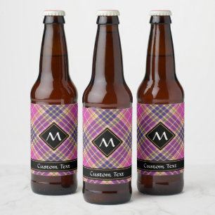 Rótulo Para Garrafa De Cerveja Tartan rosa, Dourado e azul