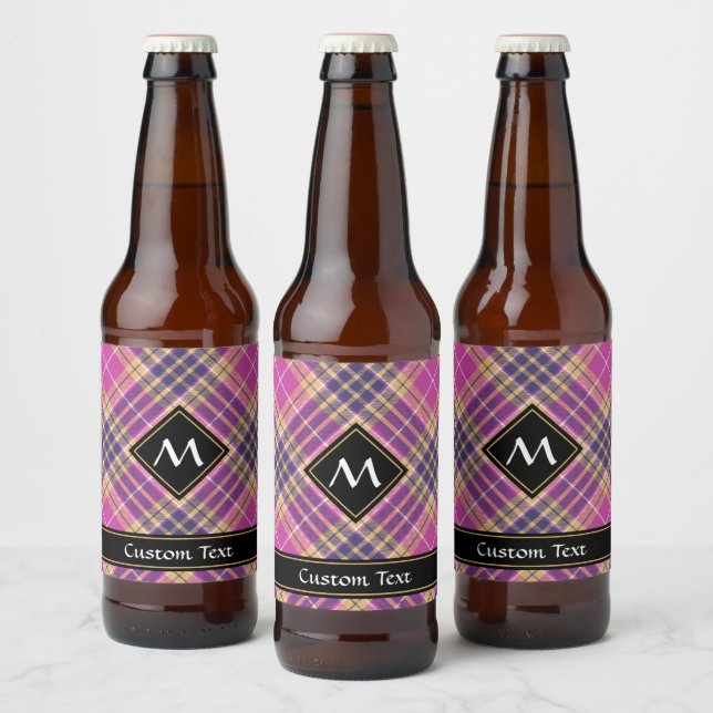Rótulo Para Garrafa De Cerveja Tartan rosa, Dourado e azul (Garrafas)