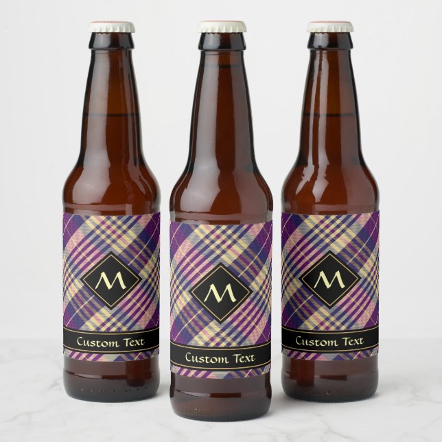 Rótulo Para Garrafa De Cerveja Tartan roxo, Dourado e azul (Garrafas)