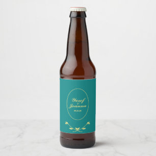 Rótulo Para Garrafa De Cerveja Teal e Dourado Casamento