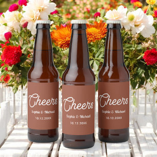 Rótulo Para Garrafa De Cerveja Terracotta Wedes Cheers Brown White